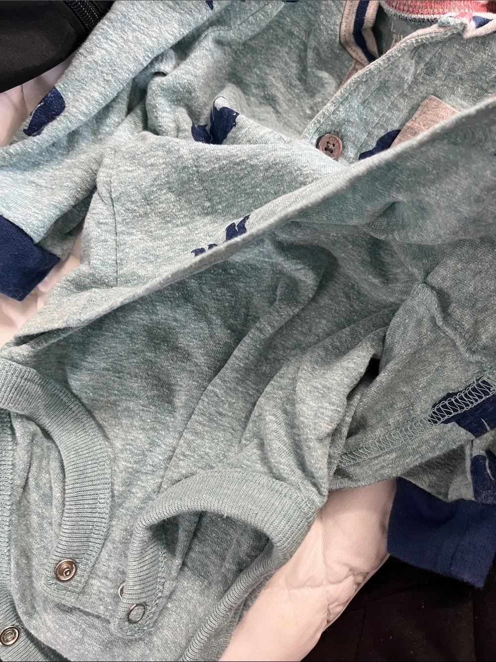 OshKosh B'gosh Teal Bear-Print Long-Sleeve Bodysuit with Navy Accents
